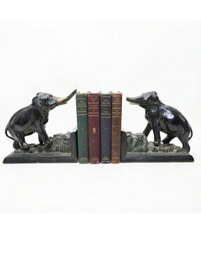 Antique 1920s Ronson Elephant Bookends Art Deco Cast Metal Bronze Clad Library